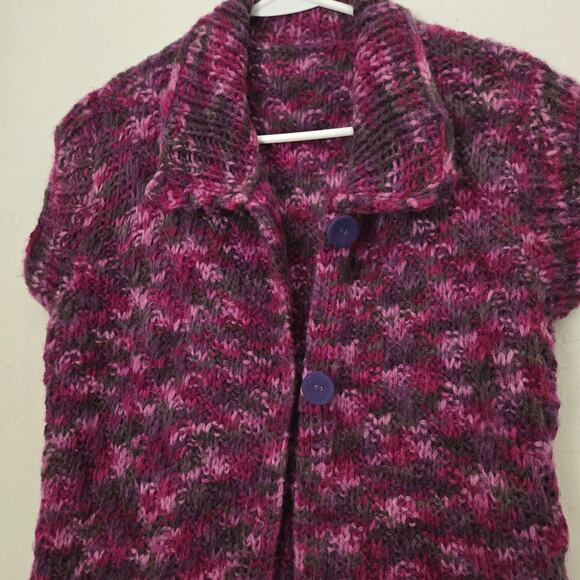 Vintage Hand Knit Collared 2-Button Vest in Pink Rose Gray Space-Dye Pattern - Picture 4 of 7